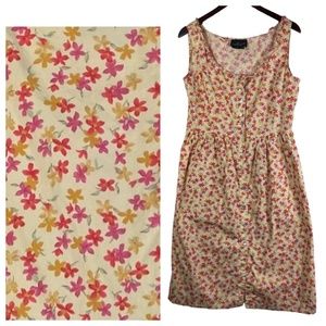 VTG 80s 90s Carole Little Dress Sz 14 XL Floral Yellow Pink Cottage Slvlss